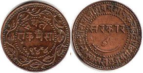 монета Барода 1 пайс 1887