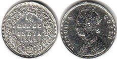 монета Британская Индия 1/4 рупии 1862