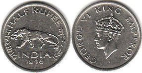 монета Британская Индия 1/2 рупии 1946