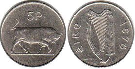 монета Ирландия 5 пенсов 1970