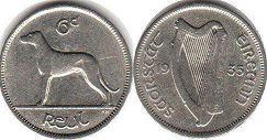 монета Ирландия 6 пенсов 1935
