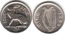 монета Ирландия 3 пенса 1968