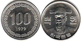 монета Южная Корея 100 вон 1979