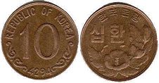 монета Южная Корея 10 хван 1961