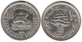 монета Ливан 10 пиастров 1961