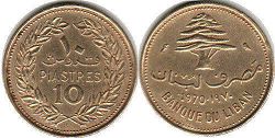 монета Ливан 10 пиастров 1970