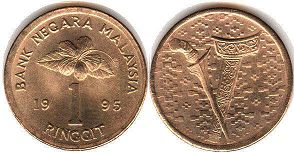 монета Малайзия 1 ринггита 1995