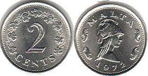 монета Мальта 2 цента 1972