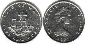 монета Остров Мэн 5 новых пенсов 1975
