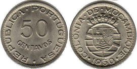монета Мозамбик 50 сентаво 1950