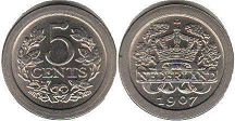 монета Нидерланды 5 центов 1907