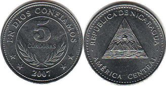монета Никарагуа 5 кордов (кордоб) 2007