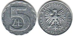 монета Польша 5 злотых 1990