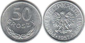 монета Польша 50 грошей 1957