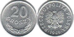 монета Польша 20 грошей 1949