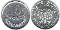 монета Польша 10 грошей 1976
