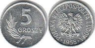 монета Польша 5 грошей 1958