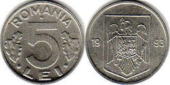 монета Румыния 5 лей 1993