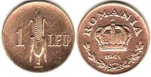 монета Румыния 1 лея 1941