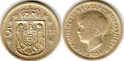 монета Румыния 5 лей 1930