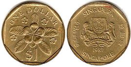 монета Сингапур 1 доллар 1987