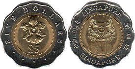 монета Сингапур 5 долларов 2004