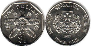 монета Сингапур 1 доллар 1987