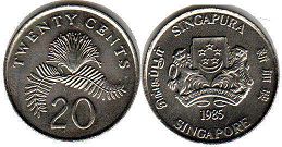 монета Сингапур 20 центов 1985