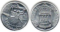 монета Сан-Марино 1 лира 1973