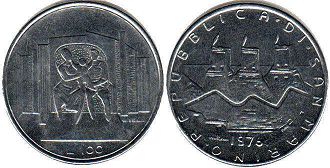 монета Сан-Марино 100 лир 1976