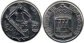 монета Сан-Марино 50 лир 1973