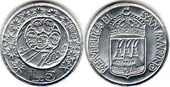 монета Сан-Марино 5 лир 1973