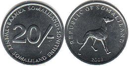 монета Сомалиленд 20 шиллингов 2002