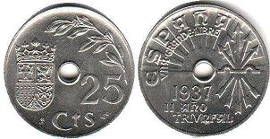 монета Испания 25 сентимо 1937