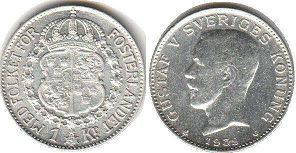 монета Швеция 1 крона 1939