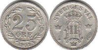 монета Швеция 25 эре 1907