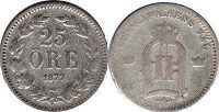 монета Швеция 25 эре 1877