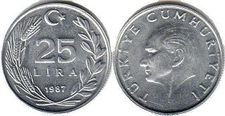 монета Турция 25 лир 1987