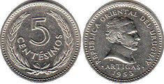 монета Уругвай 5 сентесимо 1953