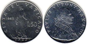 монета Ватикан 50 лир 1965