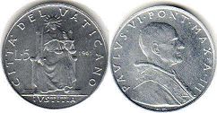 монета Ватикан 5 лир 1965