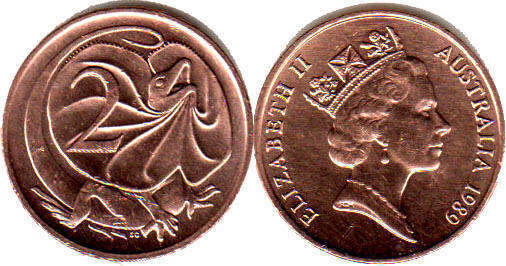 Австралия монета 2 цента 1989 Elizabeth II