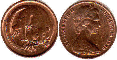Австралия монета 1 цент 1980 Elizabeth II