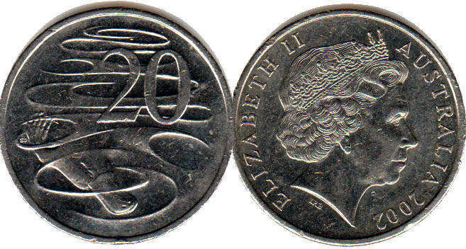 Австралия монета 20 центов 2002 Elizabeth II