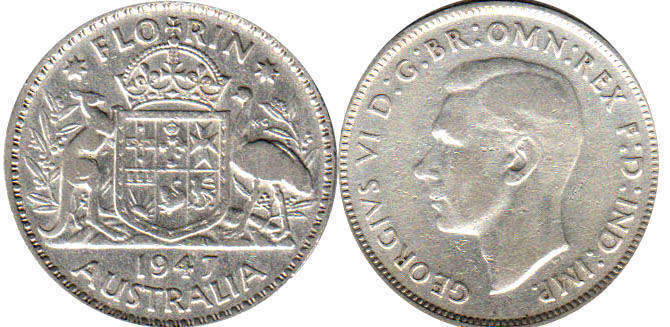 Австралия монета 1 флорин 1947