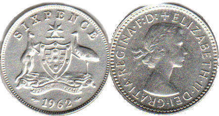 Австралия монета 6 пенсов 1962 Elizabeth II