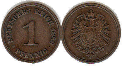 монета Германская Империя 1 пфенниг 1888