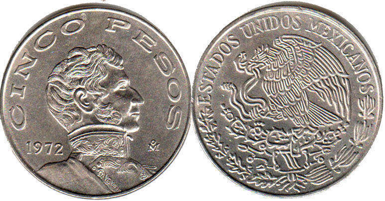 Мексика монета 5 песо 1972