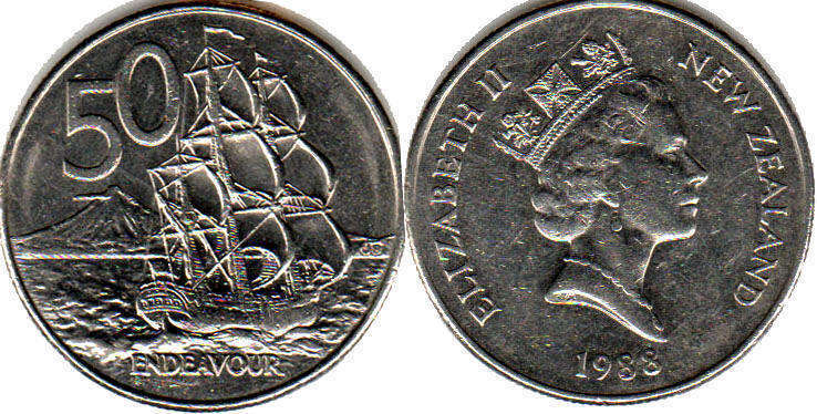 монета Новая Зеландия 50 центов 1988