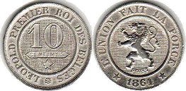 монета Бельгия 10 сантимов 1864